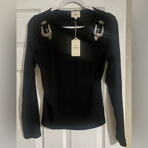 Sterling & Stitch Black Long Sleeve Top with Buckle Details